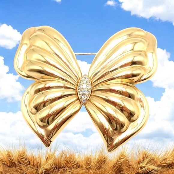 Authentic! Van Cleef & Arpels 18k Yellow Gold Extra Large Butterfly Pin Brooch - Picture 2 of 11